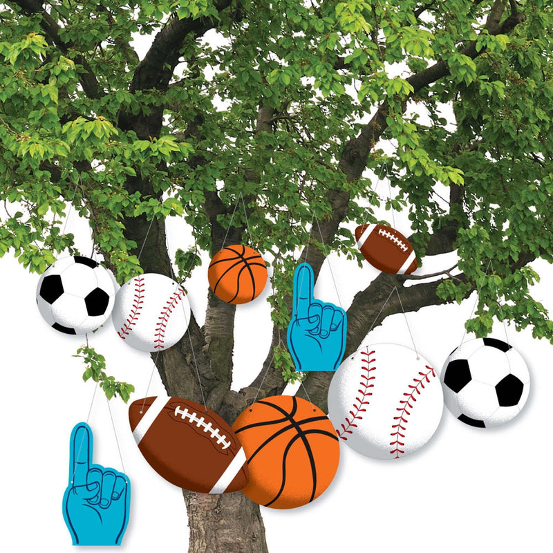 Hanging Go, Fight, Win - Sports - Outdoor Baby Shower or Birthday Party Hanging Porch & Tree Yard Decorations - 10 Pieces