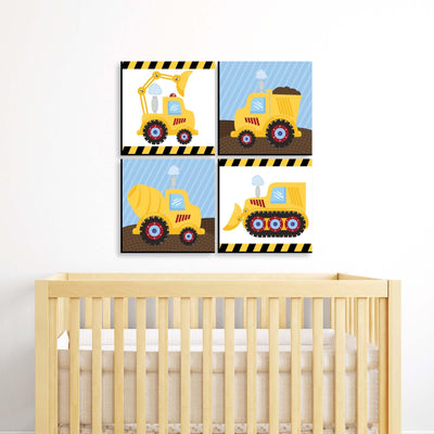 Construction Truck - Kids Room, Nursery Decor and Home Decor - 11 x 11 inches Nursery Wall Art - Set of 4 Prints for Baby's Room