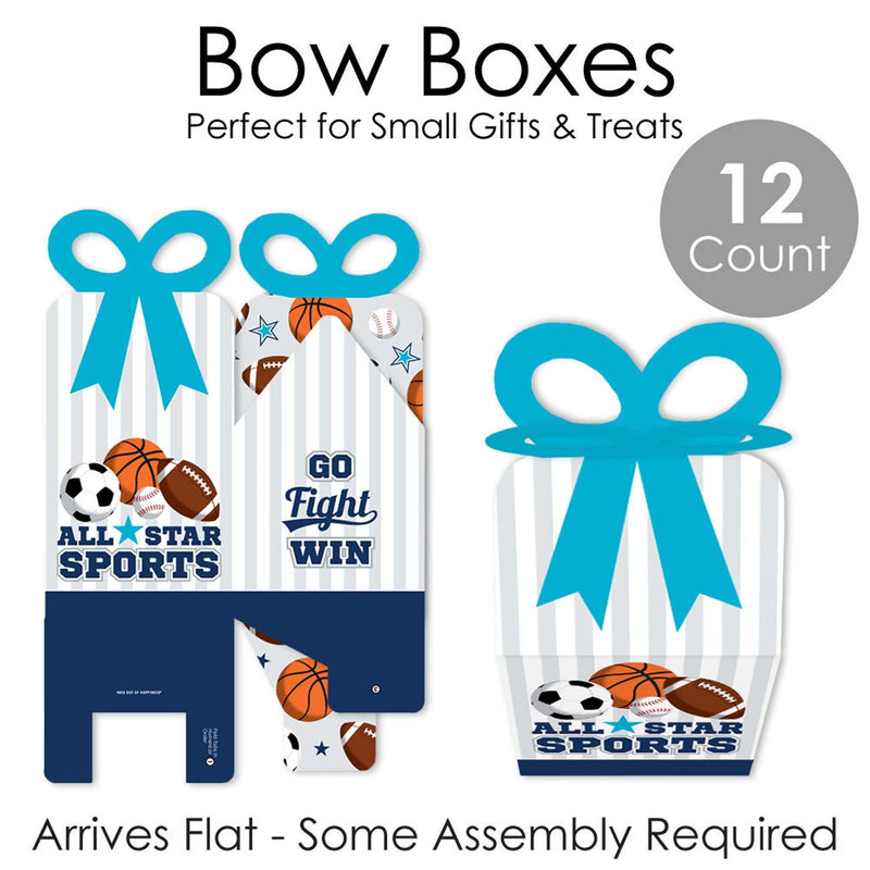 Go, Fight, Win - Sports - Square Favor Gift Boxes - Baby Shower or Birthday Party Bow Boxes - Set of 12