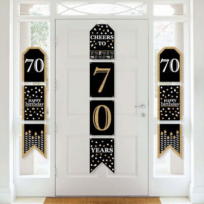 Adult 70th Birthday - Gold - Hanging Vertical Paper Door Banners - Birthday Party Wall Decoration Kit - Indoor Door Decor