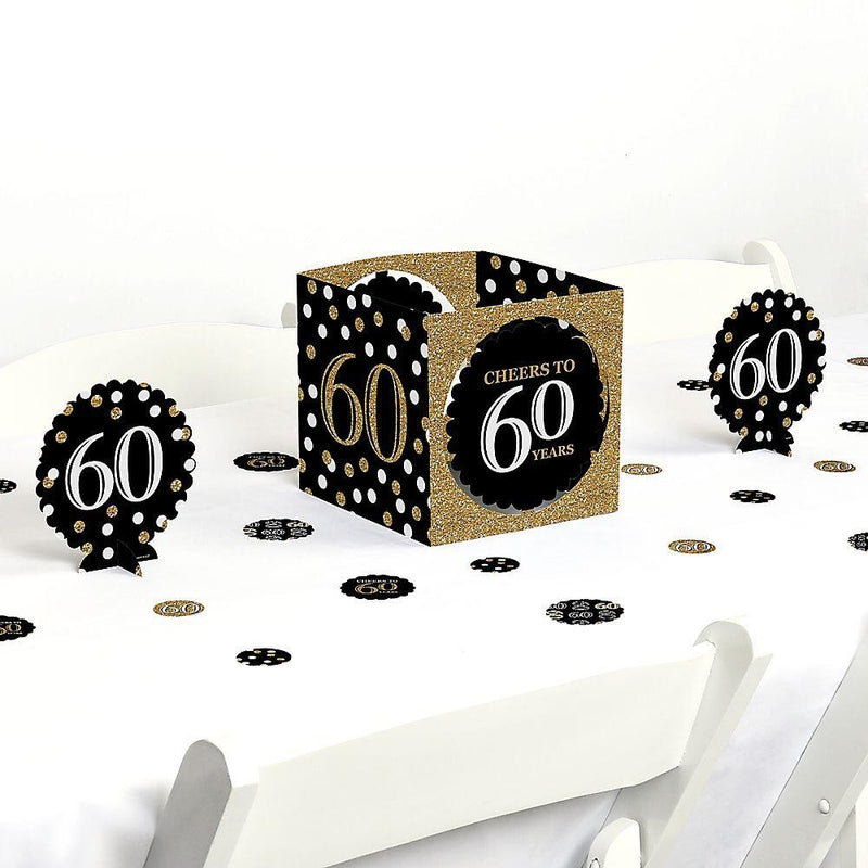 Adult 60th Birthday - Gold - Birthday Party Centerpiece and Table Decoration Kit