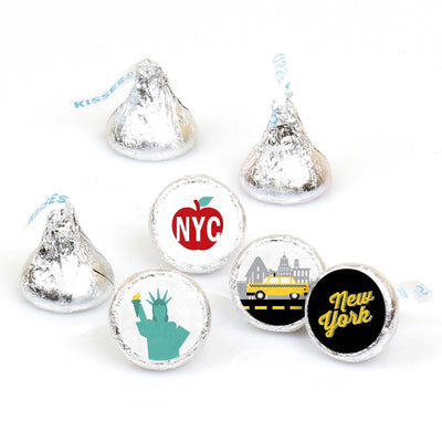 NYC Cityscape - New York City Party Round Candy Sticker Favors - Labels Fit Hershey's Kisses - 108 ct