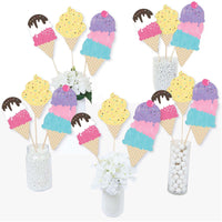 Scoop Up The Fun - Ice Cream - Sprinkles Party Centerpiece Sticks - Table Toppers - Set of 15