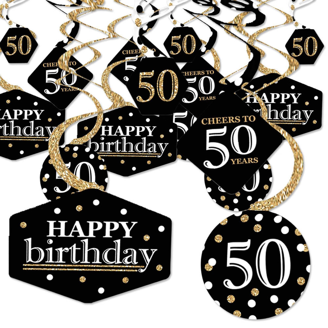 Adult 50th Birthday - Gold - Birthday Party Hanging Decor - Party Decoration Swirls - Set of 40