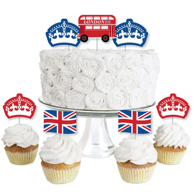 Cheerio, London - Dessert Cupcake Toppers - British UK Party Clear Treat Picks - Set of 24