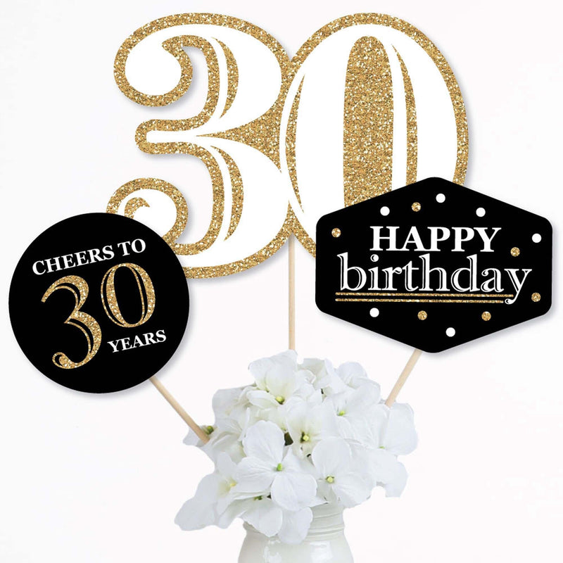 Adult 30th Birthday - Gold - Birthday Party Centerpiece Sticks - Table Toppers - Set of 15
