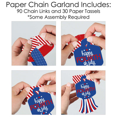 4th of July - 90 Chain Links and 30 Paper Tassels Decoration Kit - Independence Day Paper Chains Garland - 21 feet