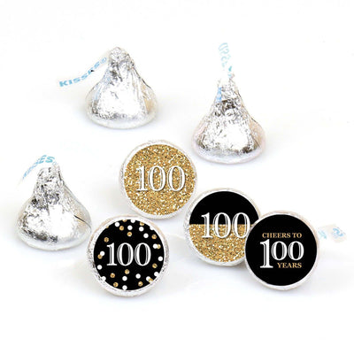 Adult 100th Birthday - Gold - Round Candy Labels Birthday Party Favors - Fits Hershey's Kisses - 108 ct