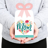 Colorful Floral Happy Mother's Day - Square Favor Gift Boxes - We Love Mom Party Bow Boxes - Set of 12