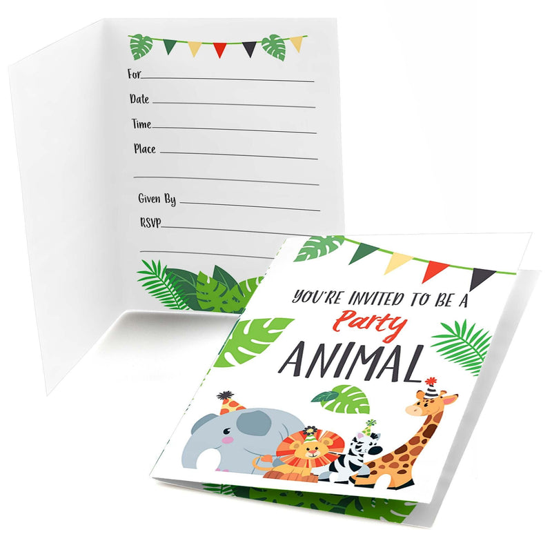 Jungle Party Animals - Fill In Safari Zoo Animal Birthday Party or Baby Shower Invitations - 8 ct