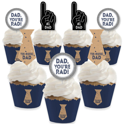 My Dad is Rad - Cupcake Decoration - Father's Day Party Cupcake Wrappers and Treat Picks Kit - Set of 24