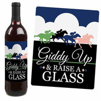 Kentucky Horse Derby - Horse Race Party Decorations for Women and Men - Wine Bottle Label Stickers - Set of 4