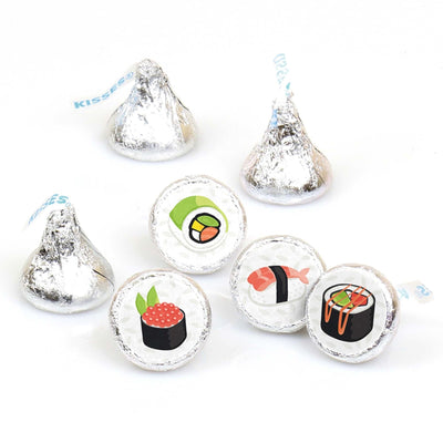 Let's Roll - Sushi - Japanese Party Round Candy Sticker Favors - Labels Fit Hershey's Kisses - 108 ct