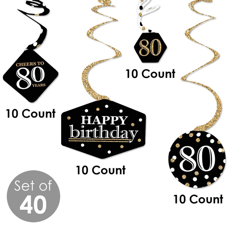 Adult 80th Birthday - Gold - Birthday Party Hanging Decor - Party Decoration Swirls - Set of 40