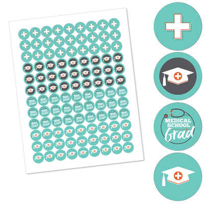 Medical School Grad - Round Candy Labels Doctor Graduation Party Favors - Fits Hershey's Kisses 108 ct