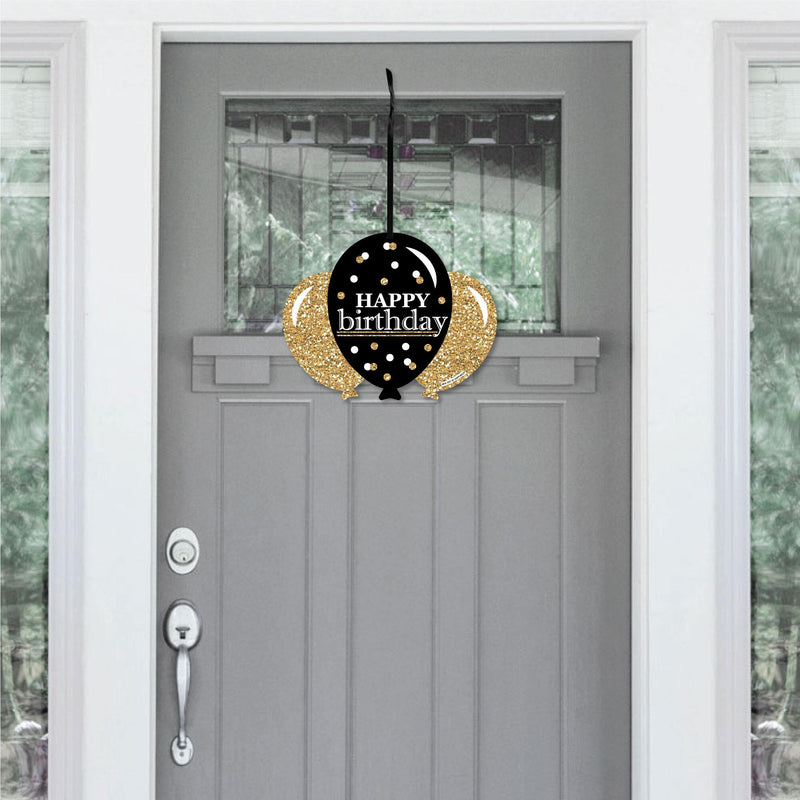 Adult Happy Birthday - Gold - Hanging Porch Birthday Party Outdoor Decorations - Front Door Decor - 1 Piece Sign
