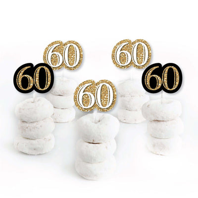 Adult 60th Birthday - Gold - Dessert Cupcake Toppers - Birthday Party Clear Treat Picks - Set of 24