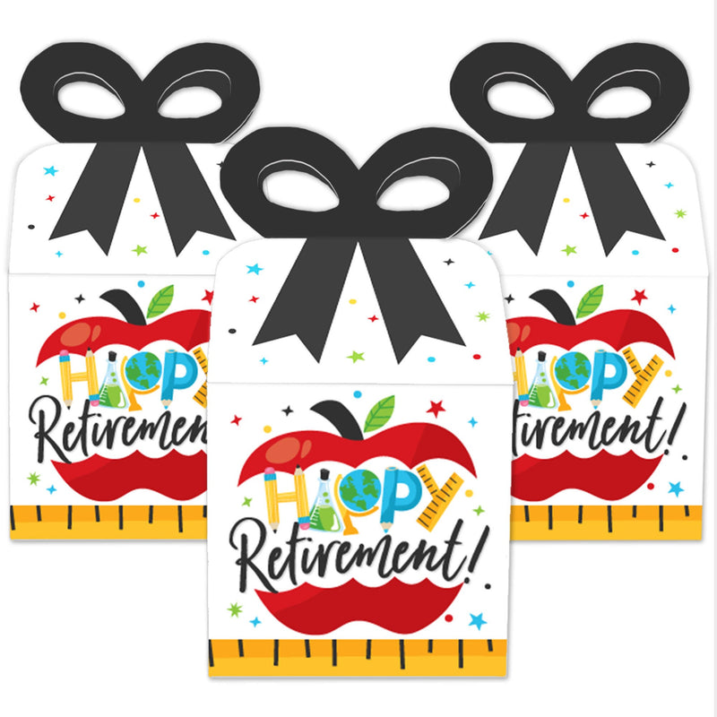 Teacher Retirement - Square Favor Gift Boxes - Happy Retirement Party Bow Boxes - Set of 12