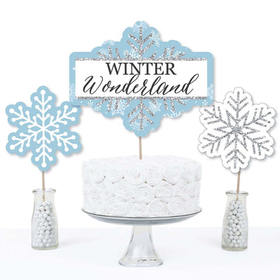 Winter Wonderland - Snowflake Holiday Party & Winter Wedding Party Centerpiece Sticks - Table Toppers - Set of 15