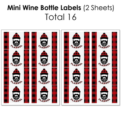 Lumberjack - Channel The Flannel - Mini Wine Bottle Labels, Wine Bottle Labels and Water Bottle Labels - Buffalo Plaid Party Decorations - Beverage Bar Kit - 34 Pieces