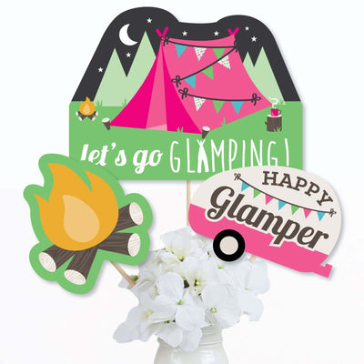 Let's Go Glamping - Camp Glamp Party or Birthday Party Centerpiece Sticks - Table Toppers - Set of 15