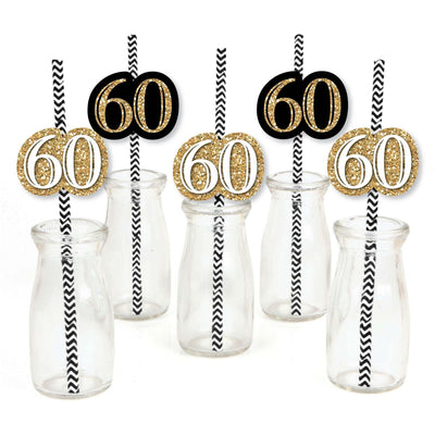 Adult 60th Birthday - Gold - Paper Straw Decor - Birthday Party Striped Decorative Straws - Set of 24