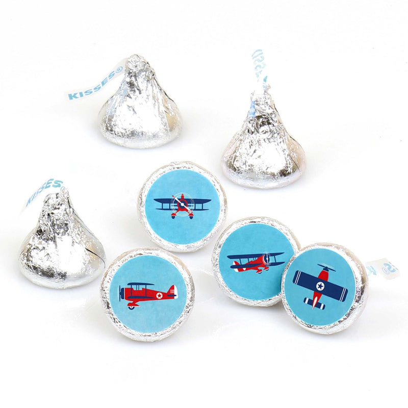 Taking Flight - Airplane - Vintage Plane Baby Shower or Birthday Party Round Candy Sticker Favors - Labels Fit Hershey&