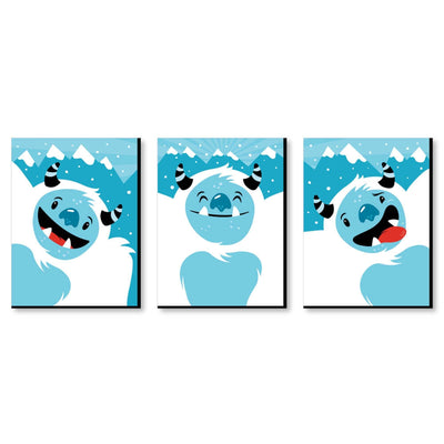 Yeti to Party - Mountain Nursery Wall Art and Abominable Snowman Kids Room Decor - 7.5 x 10 inches - Set of 3 Prints