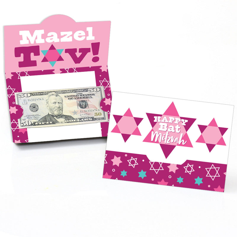 Pink Bat Mitzvah - Girl Party Money and Gift Card Holders - Set of 8