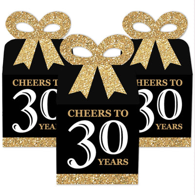 Adult 30th Birthday - Gold - Square Favor Gift Boxes - Birthday Party Bow Boxes - Set of 12