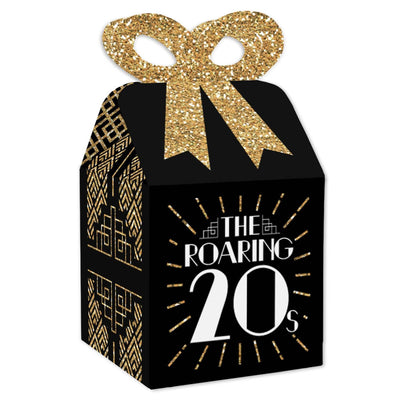 Roaring 20's - Square Favor Gift Boxes - 1920s Art Deco Jazz Party Bow Boxes - Set of 12