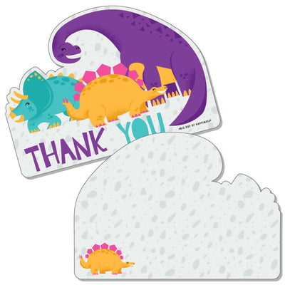 Roar Dinosaur Girl - Shaped Thank You Cards - Dino Mite T-Rex Baby Shower or Birthday Party Thank You Note Cards with Envelopes - Set of 12