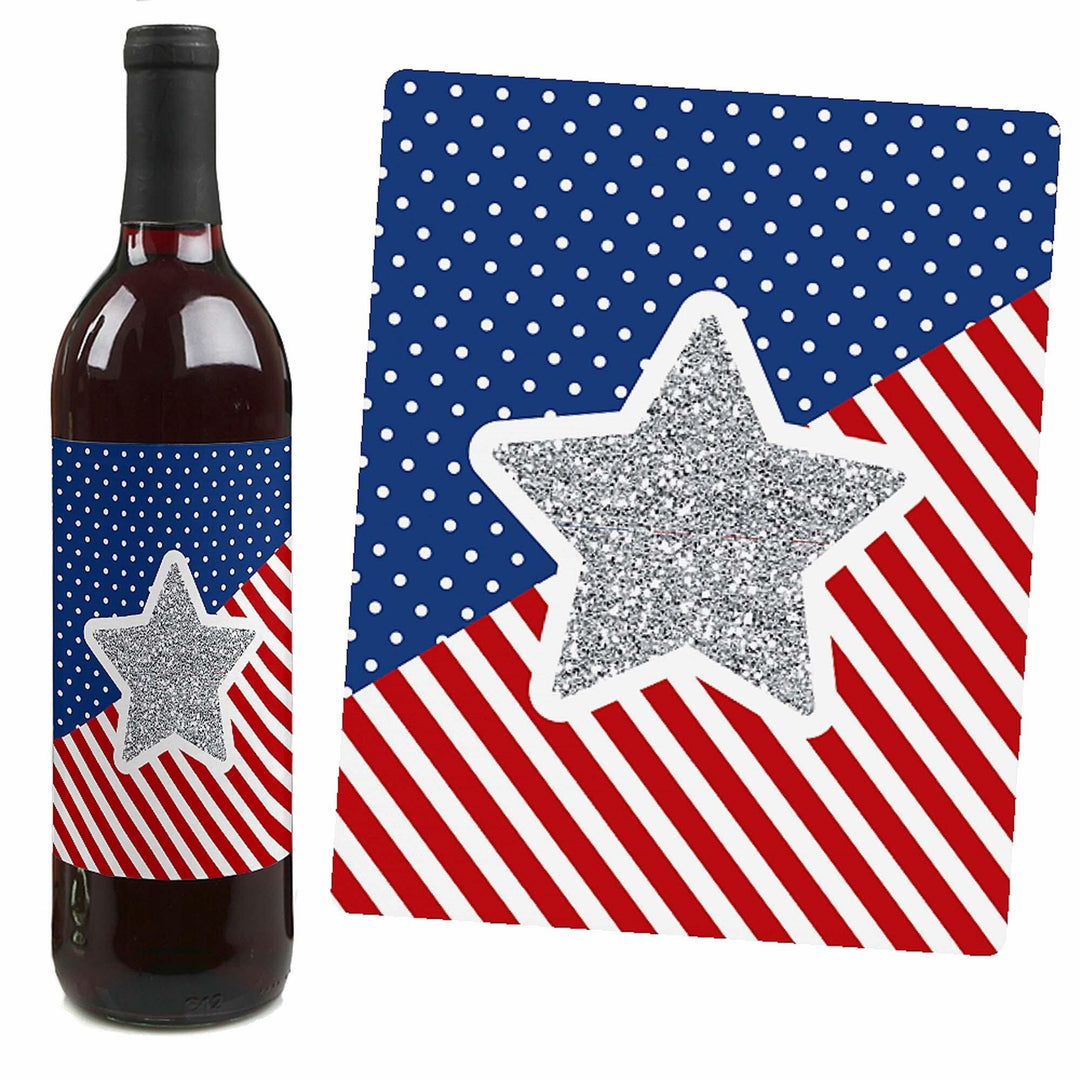 4th of July - Independence Day Decorations for Women and Men - Wine Bottle Labels - Set of 4