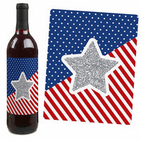 4th of July - Independence Day Decorations for Women and Men - Wine Bottle Labels - Set of 4