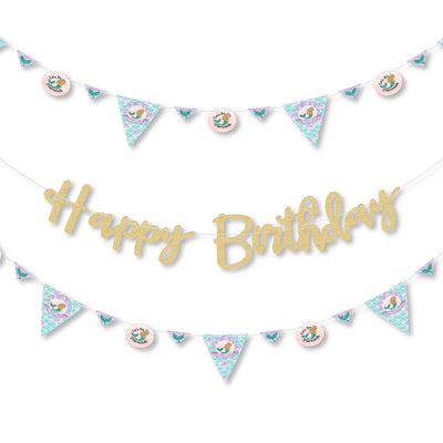 Let's Be Mermaids - Birthday Party Letter Banner Decoration - 36 Banner Cutouts and Happy Birthday No-Mess Real Gold Glitter Happy Birthday Banner Letters