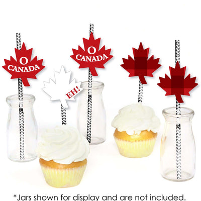 Canada Day - Paper Straw Decor - Canadian Party Striped Decorative Straws - Set of 24