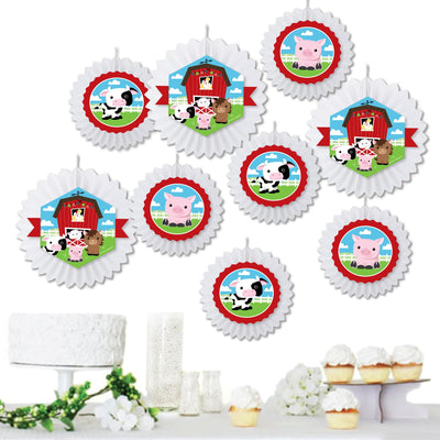 Farm Animals - Hanging Barnyard Baby Shower or Birthday Party Tissue Decoration Kit - Paper Fans - Set of 9