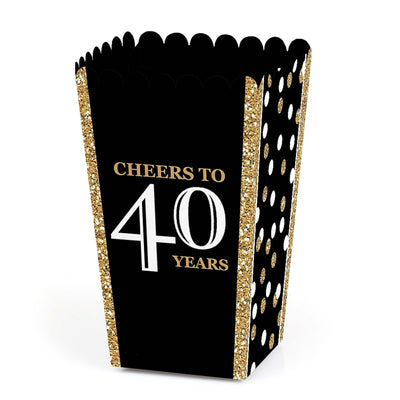 Adult 40th Birthday - Gold - Birthday Party Favor Popcorn Treat Boxes - Set of 12