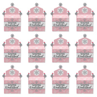 Pink Winter Wonderland - Treat Box Party Favors - Holiday Snowflake Birthday Party and Baby Shower Goodie Gable Boxes - Set of 12