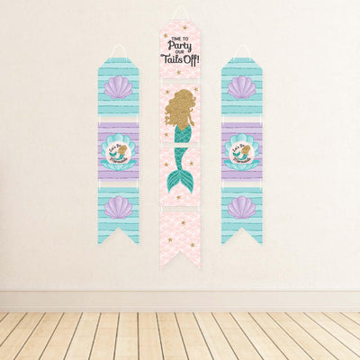 Let's Be Mermaids - Hanging Vertical Paper Door Banners - Baby Shower or Birthday Party Wall Decoration Kit - Indoor Door Decor
