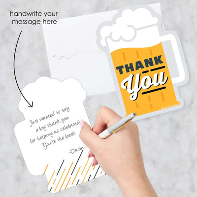 Cheers and Beers Happy Birthday - Shaped Thank You Cards - Birthday Party Thank You Note Cards with Envelopes - Set of 12
