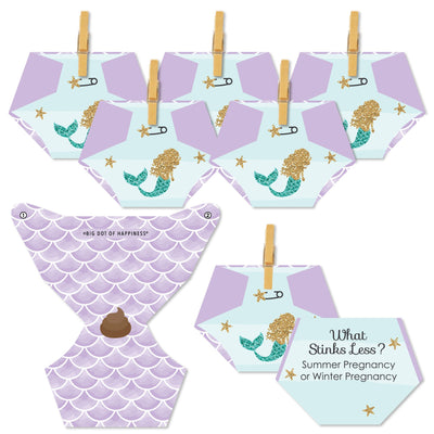 Let's Be Mermaids - Baby Shower Conversation Starter - 2-in-1 Dirty Diaper Game - Set of 24