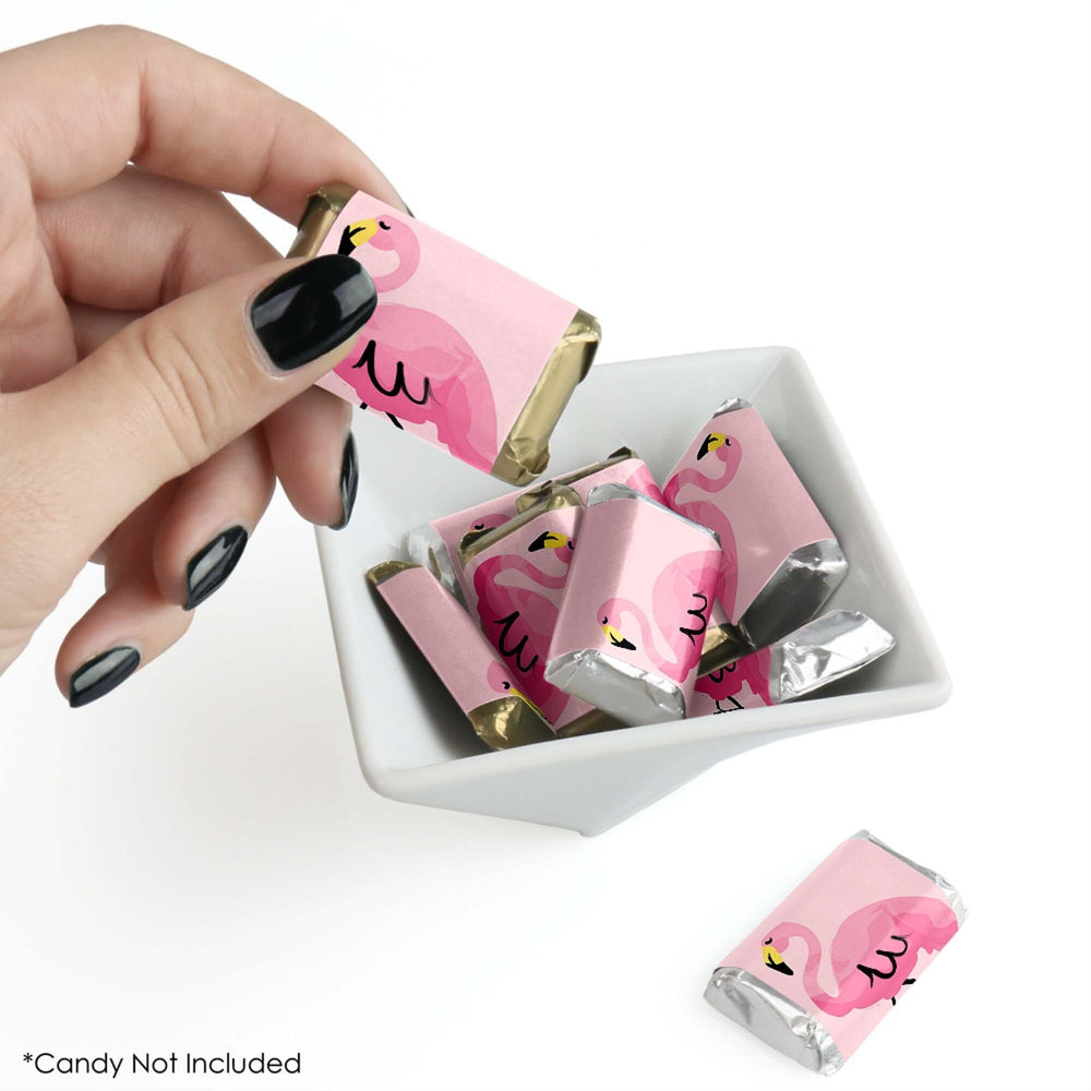 Pink Flamingo - Mini Candy Bar Wrapper Stickers - Tropical Summer Party Small Favors - 40 Count