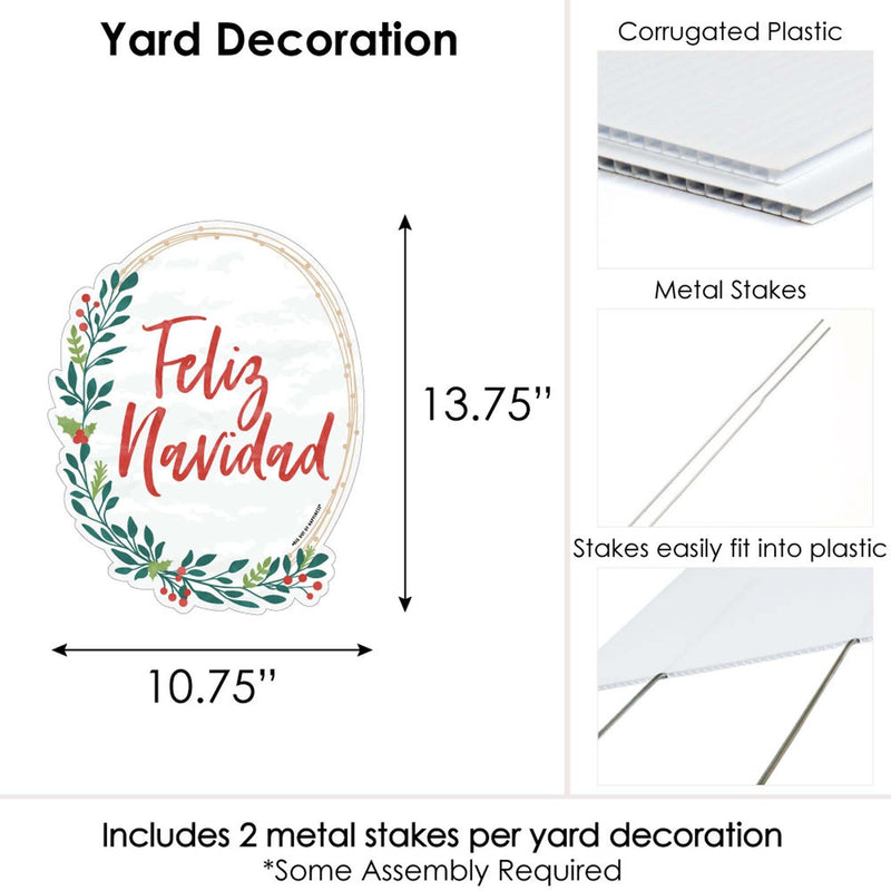 Feliz Navidad - Outdoor Lawn Sign - Holiday and Spanish Christmas Party Yard Sign - 1 Piece