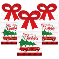 Merry Little Christmas Tree - Square Favor Gift Boxes - Red Car Christmas Party Bow Boxes - Set of 12