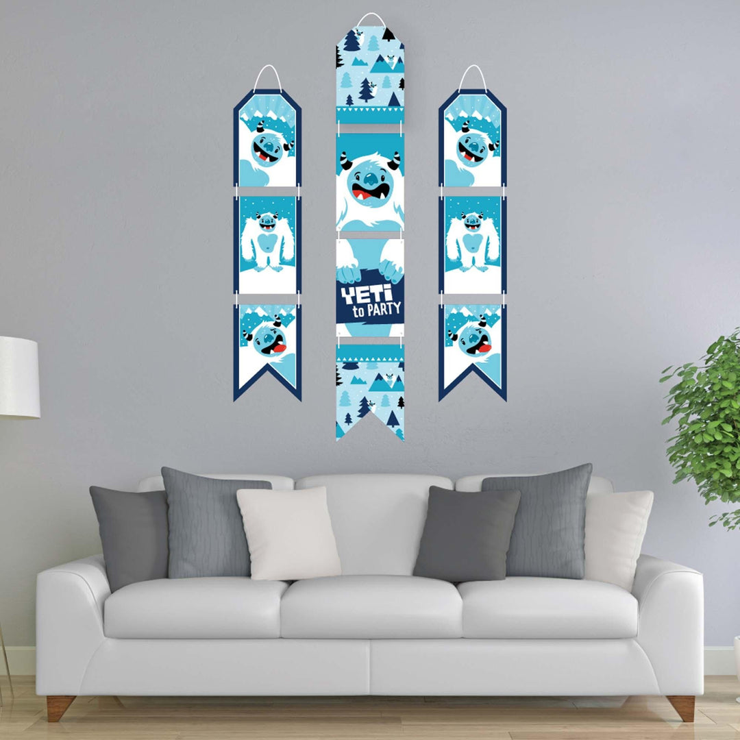 Yeti to Party - Hanging Vertical Paper Door Banners - Abominable Snowman Party or Birthday Party Wall Decoration Kit - Indoor Door Decor