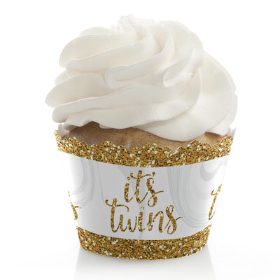 It's Twins - Gold Twins Baby Shower Decorations - Party Cupcake Wrappers - Set of 12