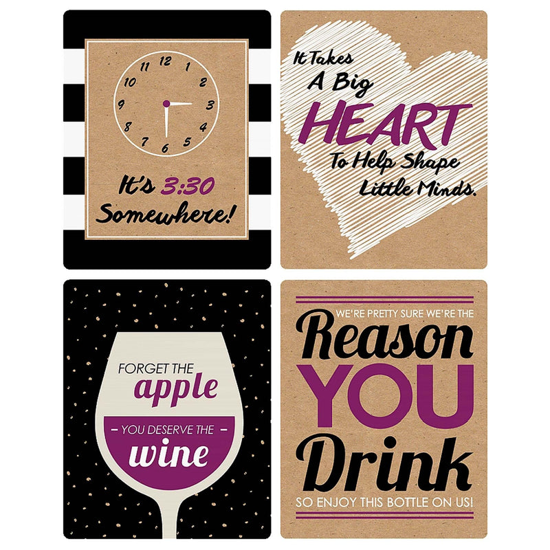 Teacher Appreciation Christmas Gift - Decorations for Women and Men - Wine Bottle Labels Stickers - First and Last Day of School Gifts for Teachers - Set of 4