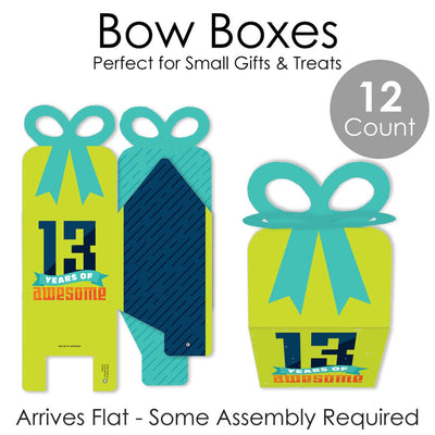 Boy 13th Birthday - Square Favor Gift Boxes - Official Teenager Birthday Party Bow Boxes - Set of 12