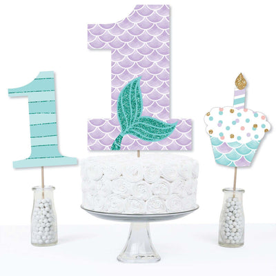 1st Birthday Let's Be Mermaids - First Birthday Party Centerpiece Sticks - Table Toppers - Set of 15